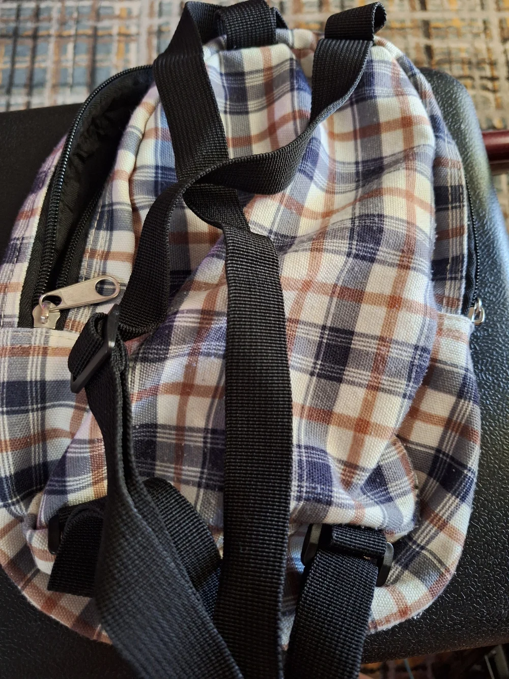 Plaid Sling Mini Backpack - Blue & Brown